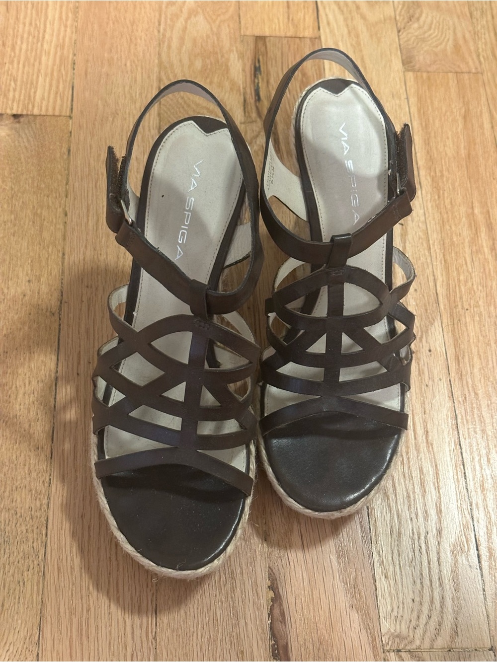 Via Spiga Dark Brown Strappy Wedge Sandals
